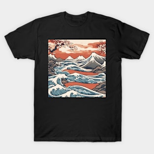 mountain and waves of japan T-Shirt